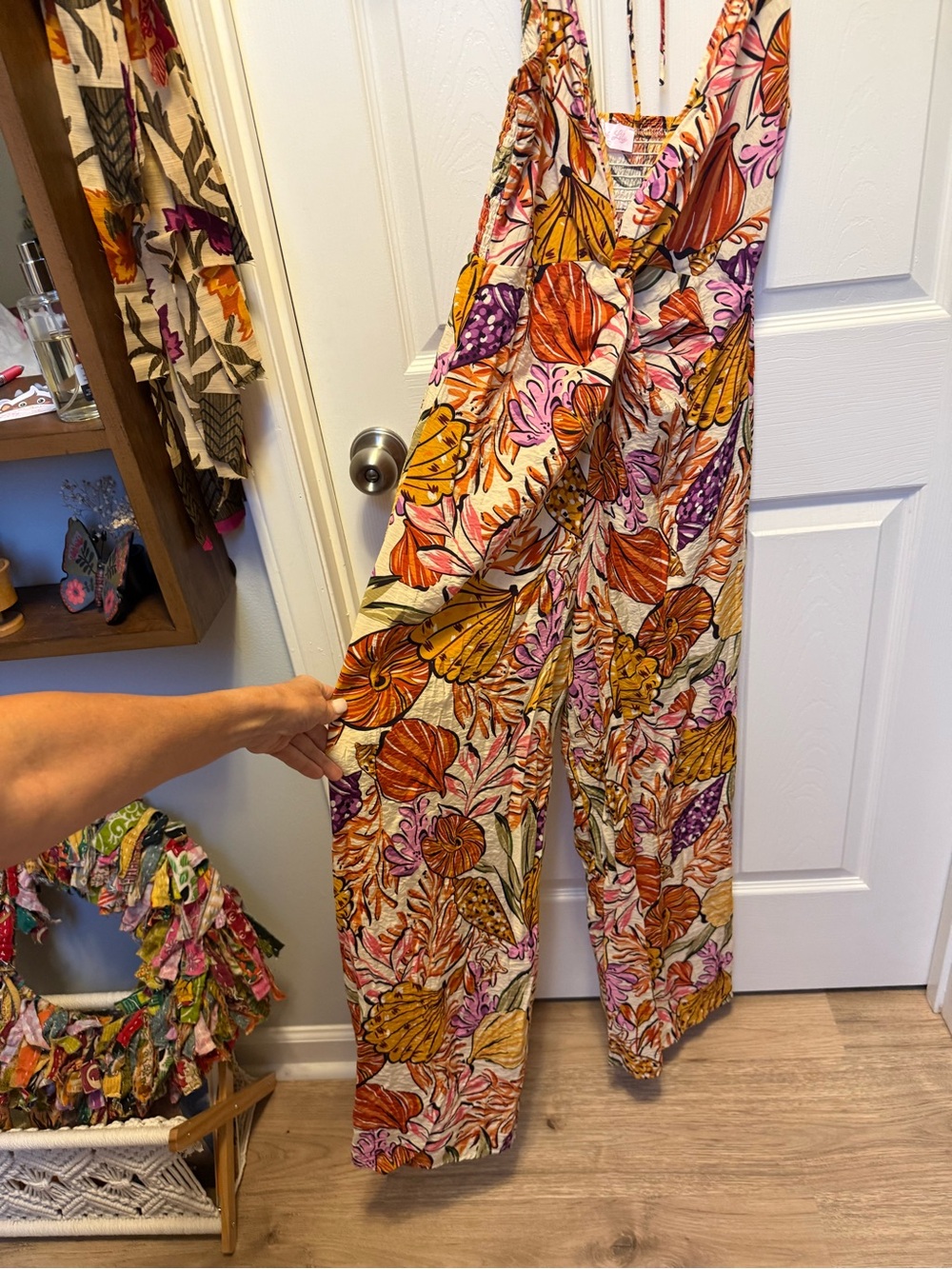 Pink Lily Strapless Floral Wide-Leg Jumpsuit - Yellow Orange Purple - Picture 8 of 9